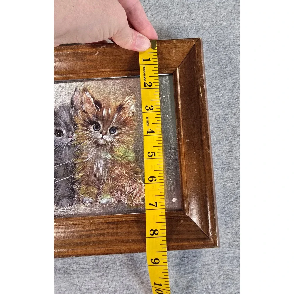 Vintage 80s Engraved Foil Kitten Cat Art Framed 8x10 South Dakota Cottagecore